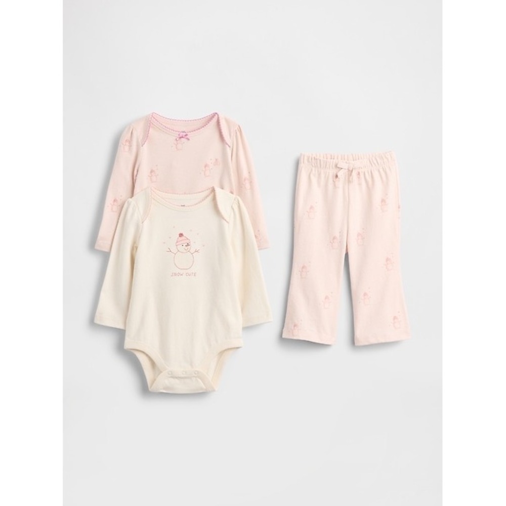 NEW Gap Baby Organic Cotton Snowman Bodysuit Pajama Set Pink Winter Cozy 12-18M